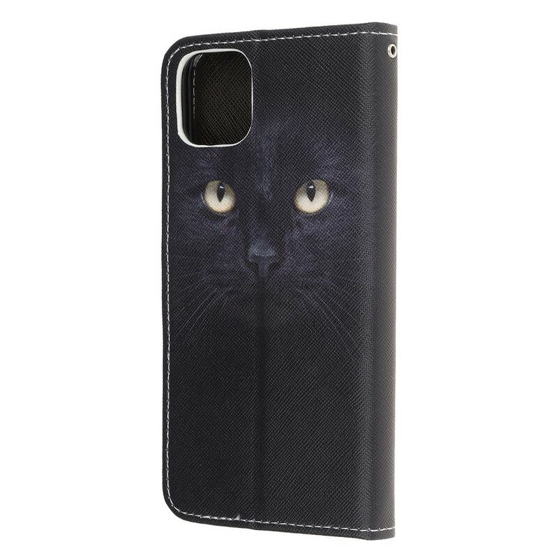 Folio-hoesje voor iPhone 13 Mini Met Ketting Strappy Zwarte Kattenogen