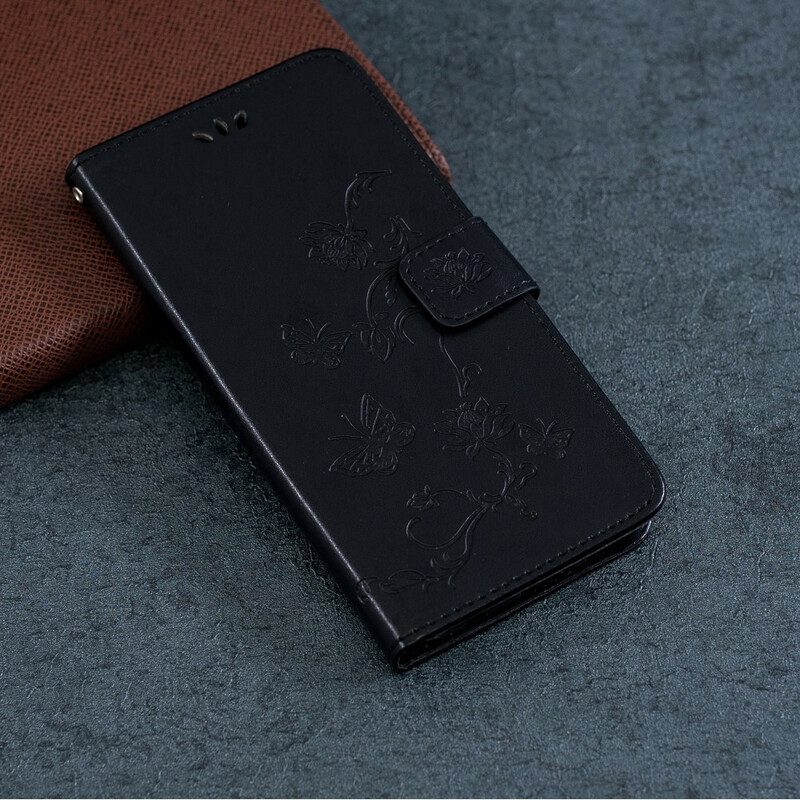 Folio-hoesje voor iPhone 13 Mini Met Ketting Vlinders En Bloemen Riem