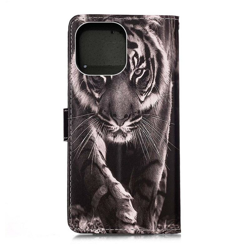 Folio-hoesje voor iPhone 13 Mini Nacht Tijger