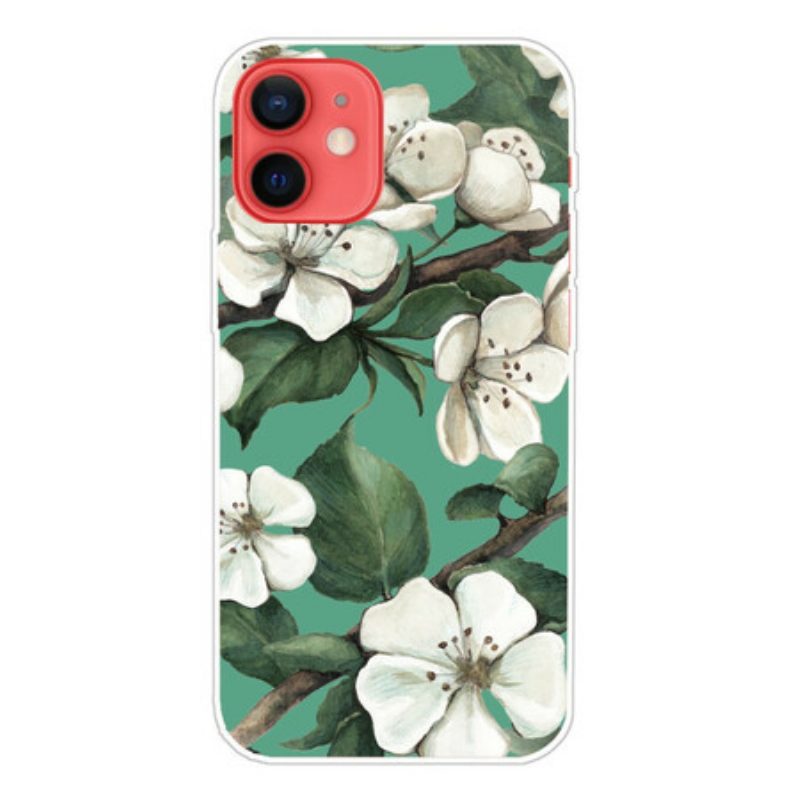 Hoesje voor iPhone 13 Mini Geschilderde Witte Bloemen