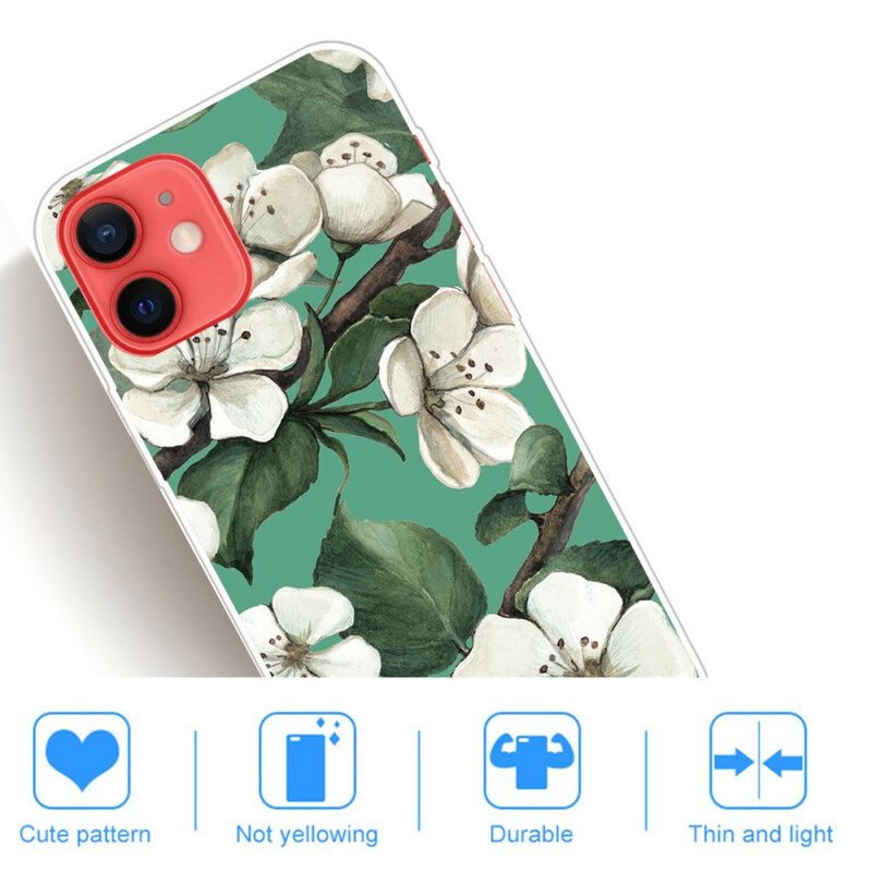 Hoesje voor iPhone 13 Mini Geschilderde Witte Bloemen