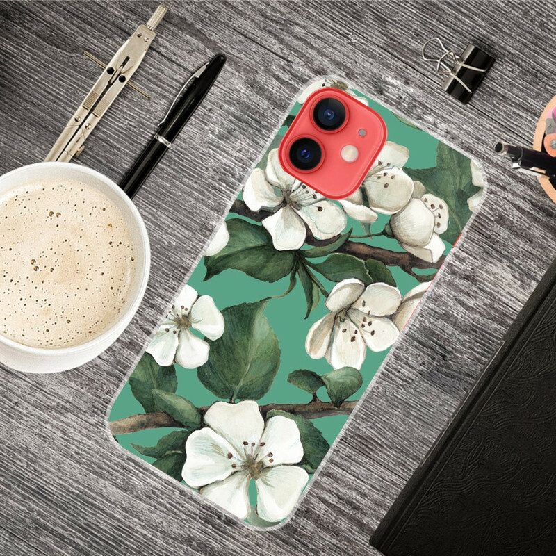 Hoesje voor iPhone 13 Mini Geschilderde Witte Bloemen