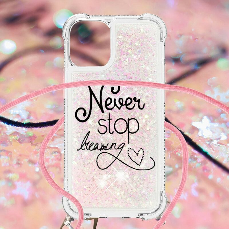 Hoesje voor iPhone 13 Mini Met Koord Stop Nooit Met Glitterkoord