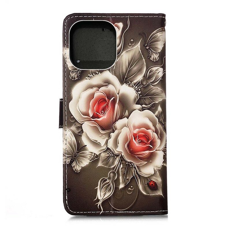 Leren Hoesje voor iPhone 13 Mini Gouden Rozen