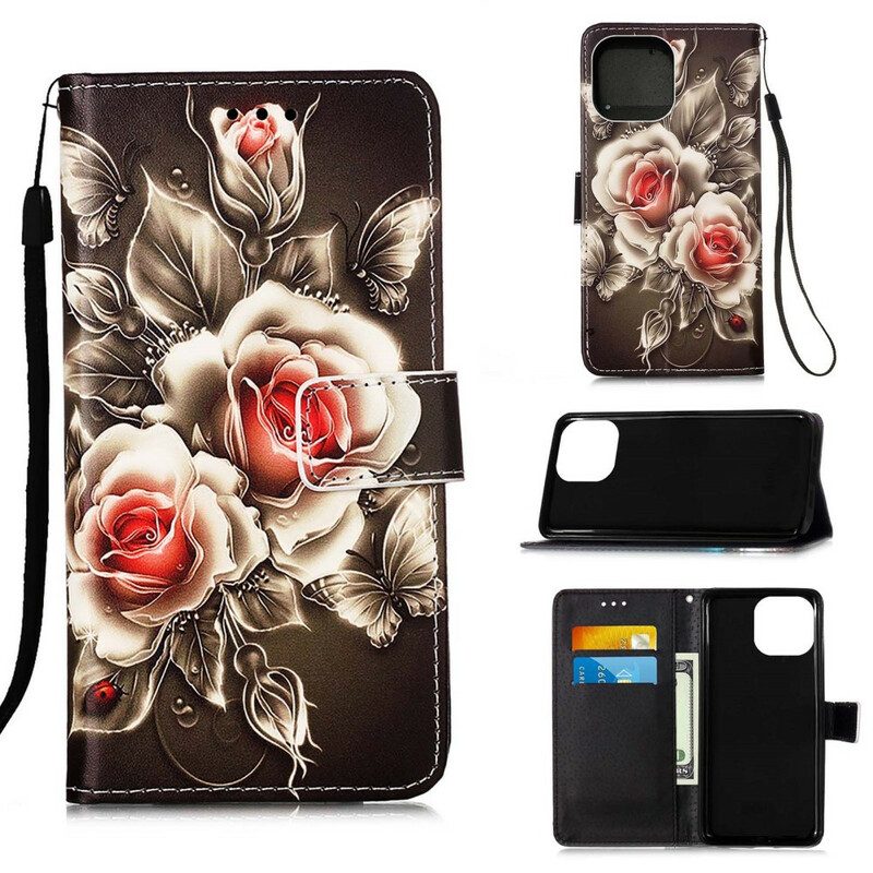 Leren Hoesje voor iPhone 13 Mini Gouden Rozen