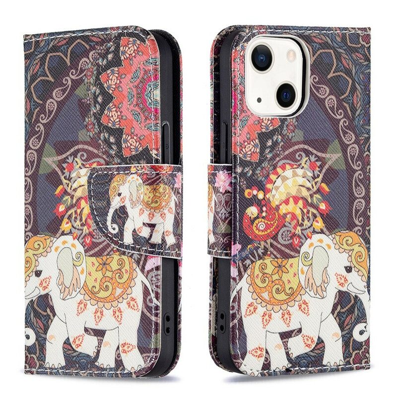 Leren Hoesje voor iPhone 13 Mini Indische Olifant