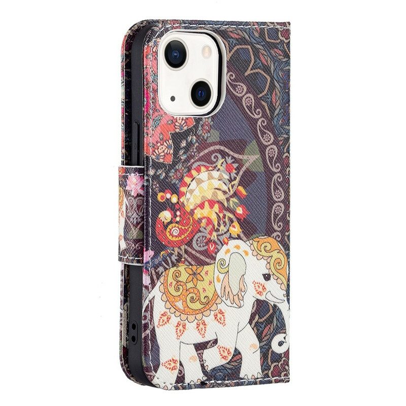 Leren Hoesje voor iPhone 13 Mini Indische Olifant