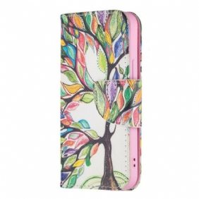 Leren Hoesje voor iPhone 13 Mini Kleurrijke Boom