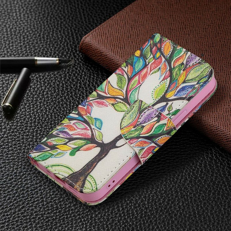 Leren Hoesje voor iPhone 13 Mini Kleurrijke Boom