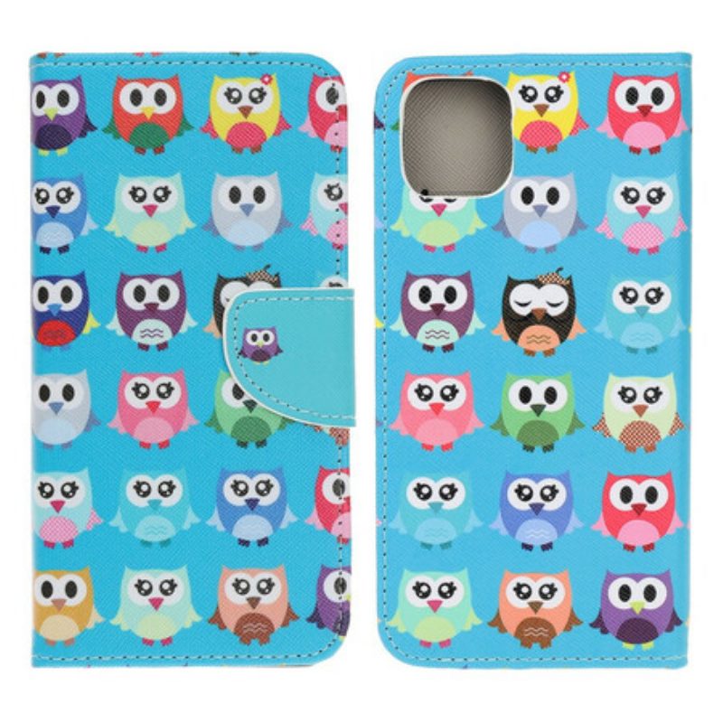 Leren Hoesje voor iPhone 13 Mini Meerdere Uilen