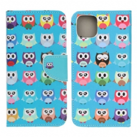 Leren Hoesje voor iPhone 13 Mini Meerdere Uilen