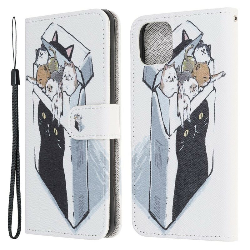 Leren Hoesje voor iPhone 13 Mini Met Ketting Levering Katten Met Strings