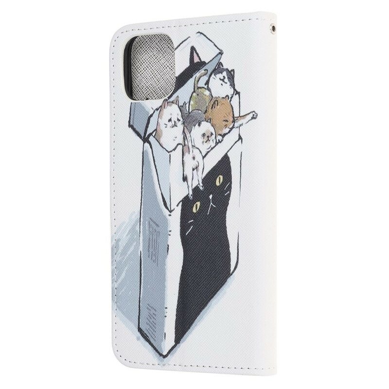 Leren Hoesje voor iPhone 13 Mini Met Ketting Levering Katten Met Strings