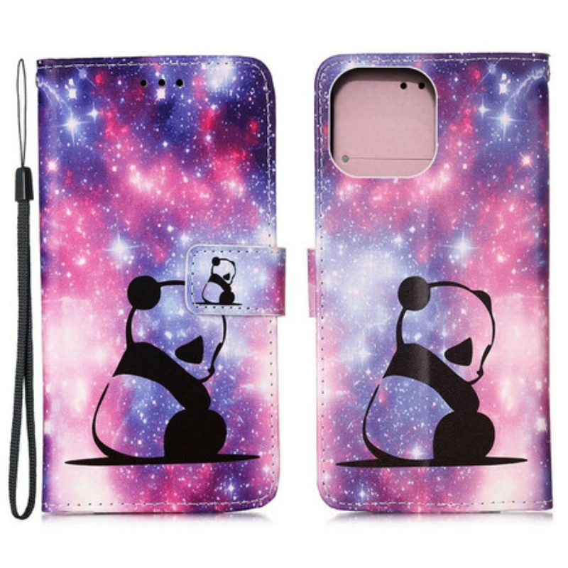 Leren Hoesje voor iPhone 13 Mini Panda Galaxy