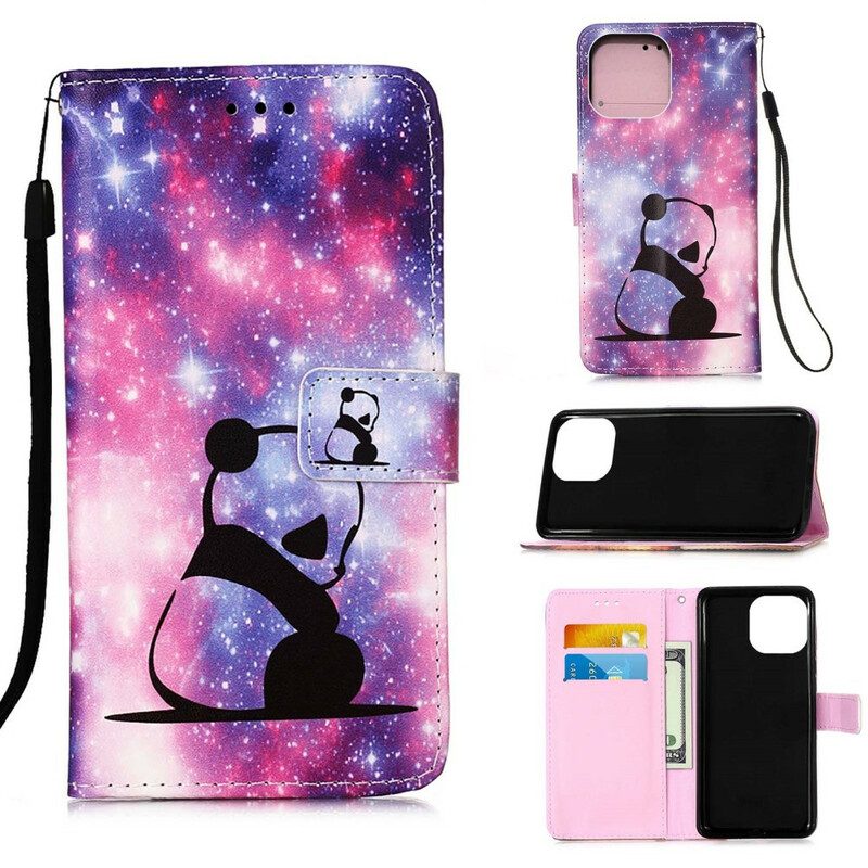 Leren Hoesje voor iPhone 13 Mini Panda Galaxy