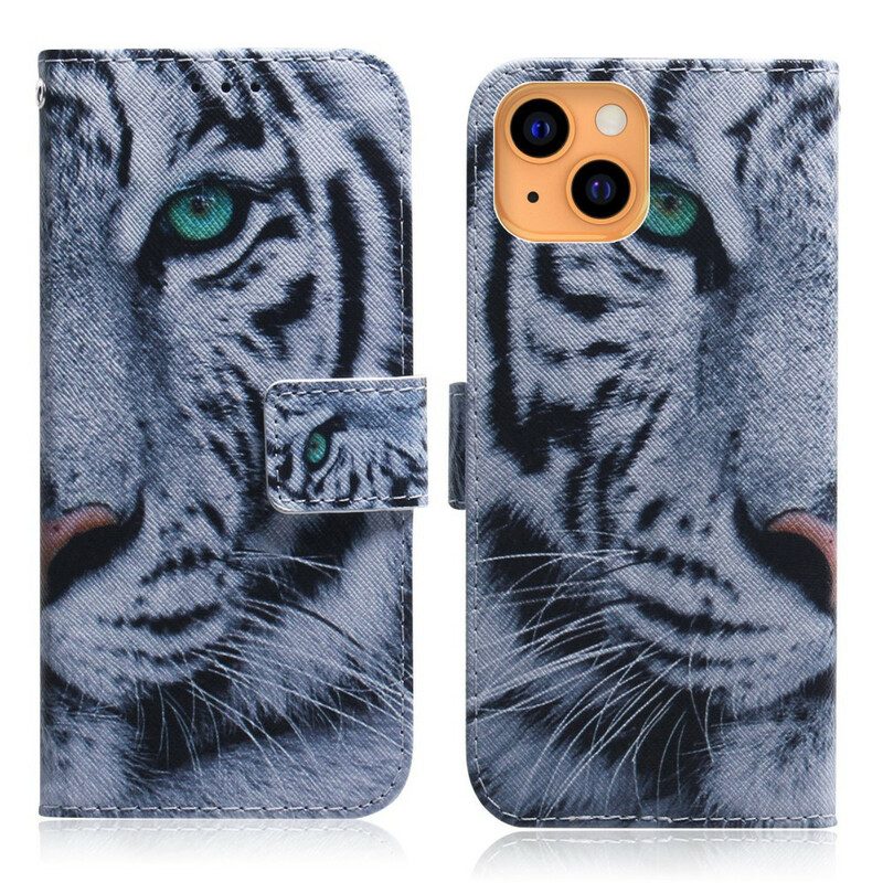 Leren Hoesje voor iPhone 13 Mini Tijger Gezicht