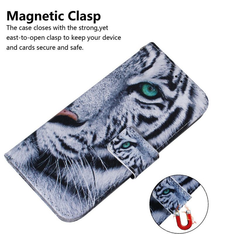 Leren Hoesje voor iPhone 13 Mini Tijger Gezicht