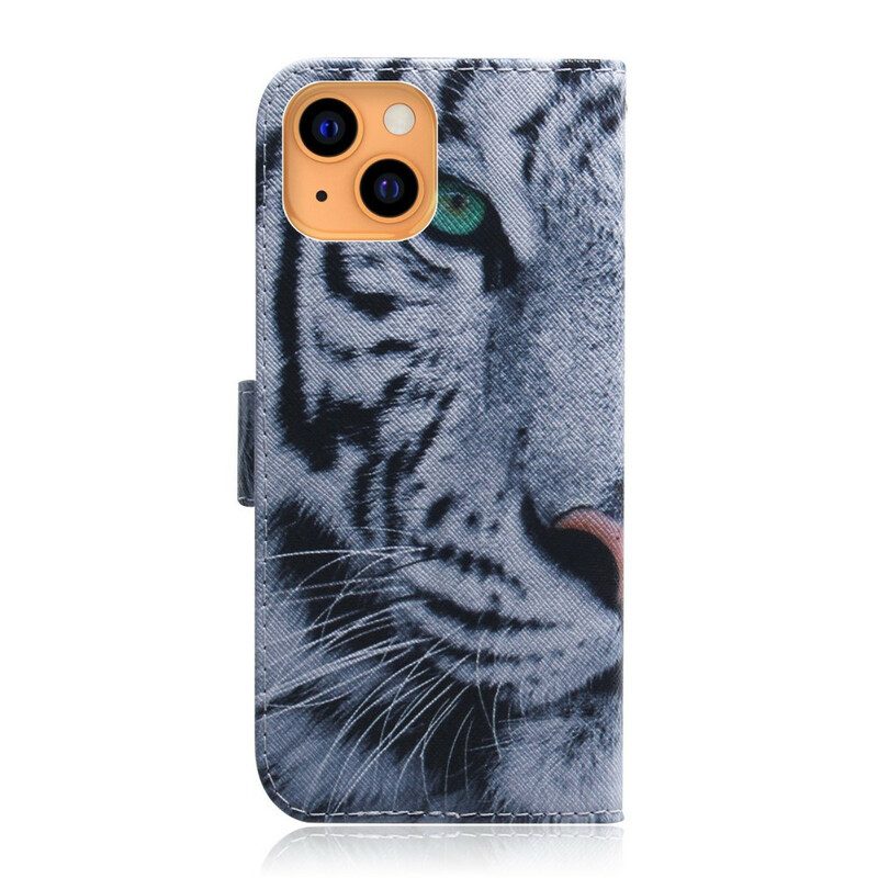 Leren Hoesje voor iPhone 13 Mini Tijger Gezicht