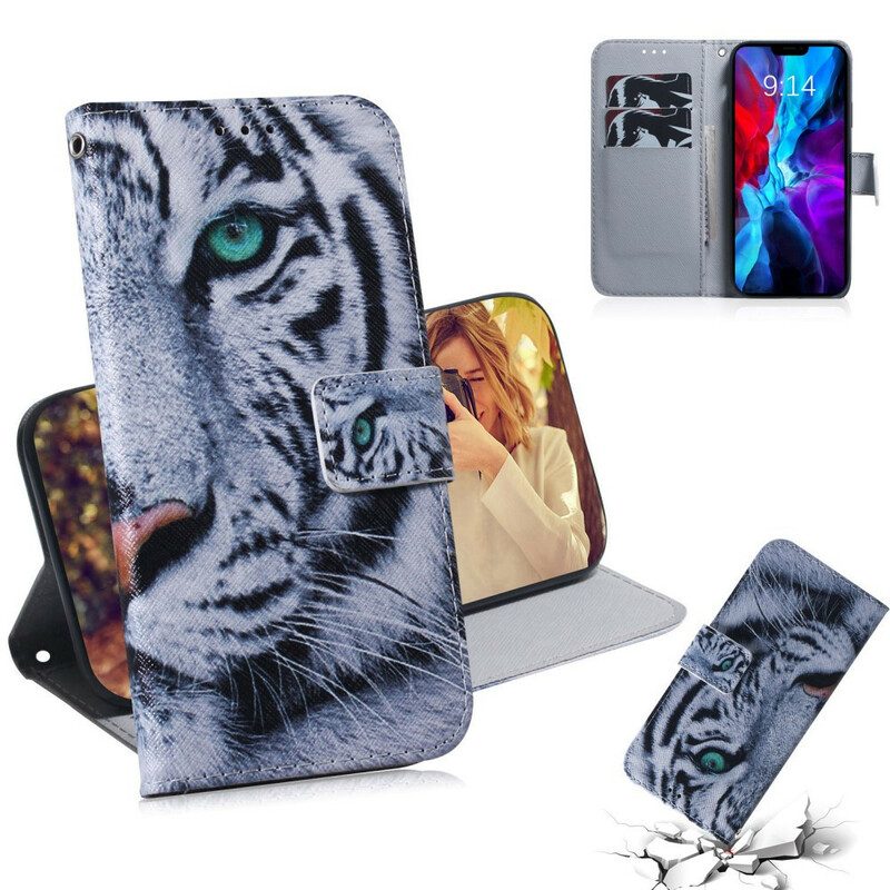 Leren Hoesje voor iPhone 13 Mini Tijger Gezicht