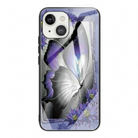 Telefoonhoesje voor iPhone 13 Mini Paars Vlinder Gehard Glas