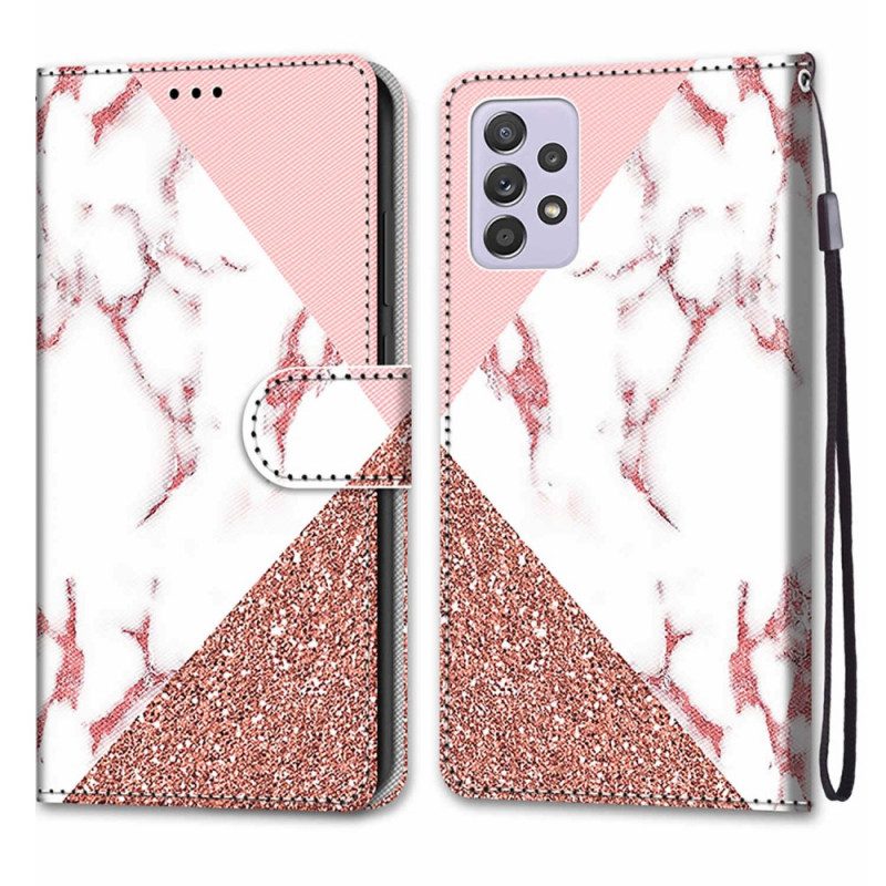 Flip Case voor Samsung Galaxy A33 5G Marmer En Glitterdriehoek