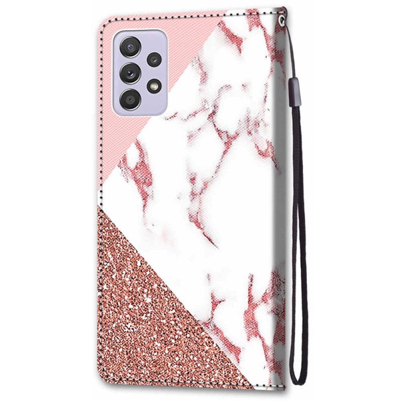 Flip Case voor Samsung Galaxy A33 5G Marmer En Glitterdriehoek