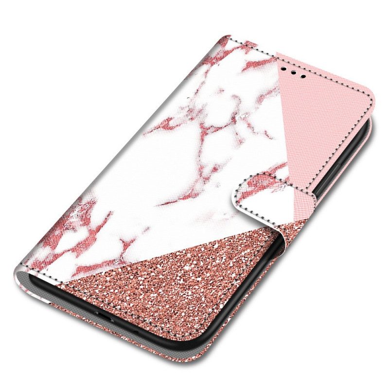 Flip Case voor Samsung Galaxy A33 5G Marmer En Glitterdriehoek