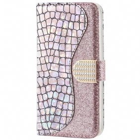 Folio-hoesje voor Samsung Galaxy A33 5G Krokodil Diamanten