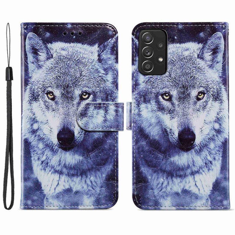 Folio-hoesje voor Samsung Galaxy A33 5G Schitterende Wolf Met Lanyard