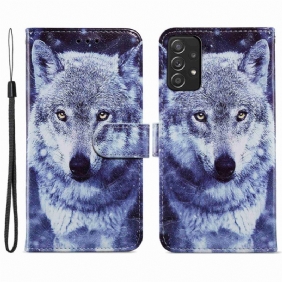 Folio-hoesje voor Samsung Galaxy A33 5G Schitterende Wolf Met Lanyard