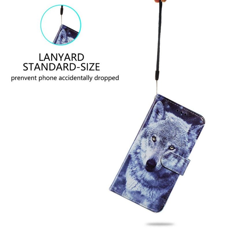 Folio-hoesje voor Samsung Galaxy A33 5G Schitterende Wolf Met Lanyard