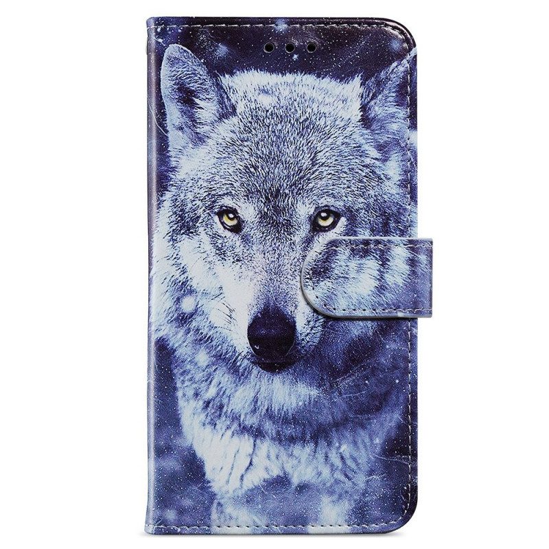 Folio-hoesje voor Samsung Galaxy A33 5G Schitterende Wolf Met Lanyard