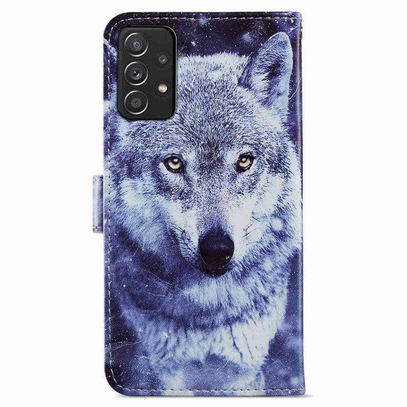 Folio-hoesje voor Samsung Galaxy A33 5G Schitterende Wolf Met Lanyard