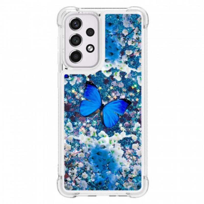 Hoesje voor Samsung Galaxy A33 5G Glitter Blauwe Vlinders