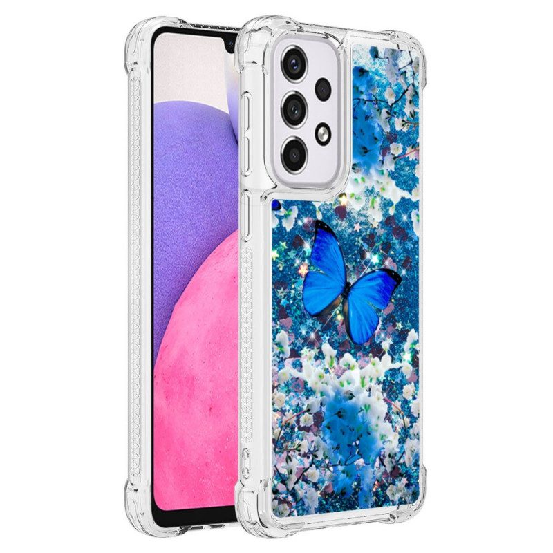 Hoesje voor Samsung Galaxy A33 5G Glitter Blauwe Vlinders