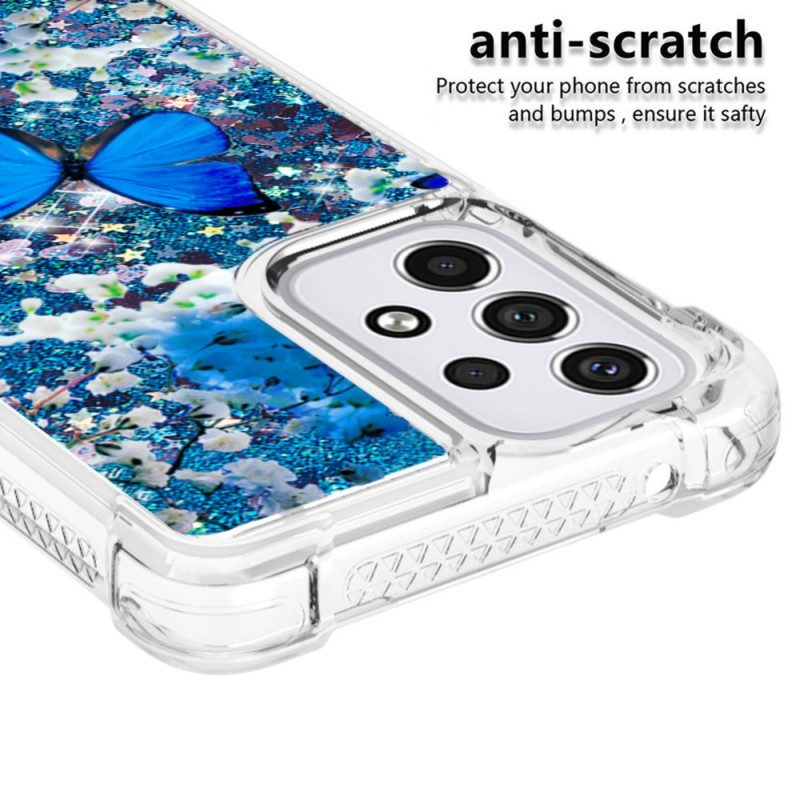 Hoesje voor Samsung Galaxy A33 5G Glitter Blauwe Vlinders