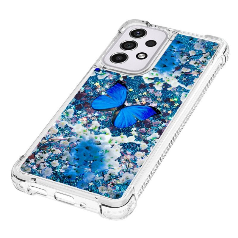 Hoesje voor Samsung Galaxy A33 5G Glitter Blauwe Vlinders