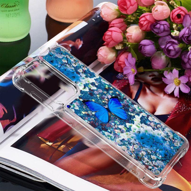 Hoesje voor Samsung Galaxy A33 5G Glitter Blauwe Vlinders