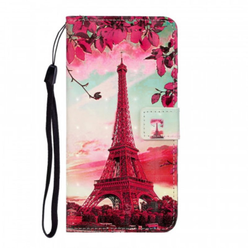 Flip Case voor Samsung Galaxy S20 Ultra Met Ketting Eiffeltoren Verstelbare Riem