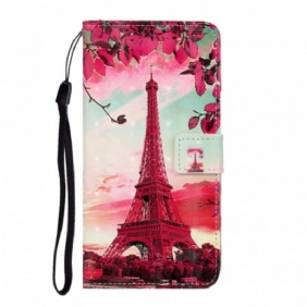 Flip Case voor Samsung Galaxy S20 Ultra Met Ketting Eiffeltoren Verstelbare Riem