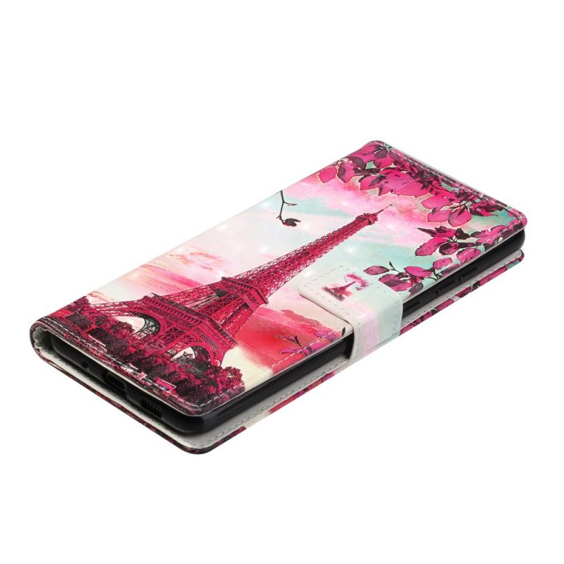 Flip Case voor Samsung Galaxy S20 Ultra Met Ketting Eiffeltoren Verstelbare Riem