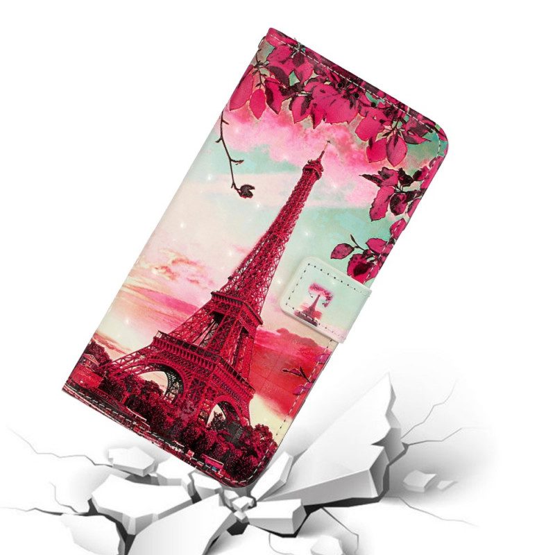 Flip Case voor Samsung Galaxy S20 Ultra Met Ketting Eiffeltoren Verstelbare Riem