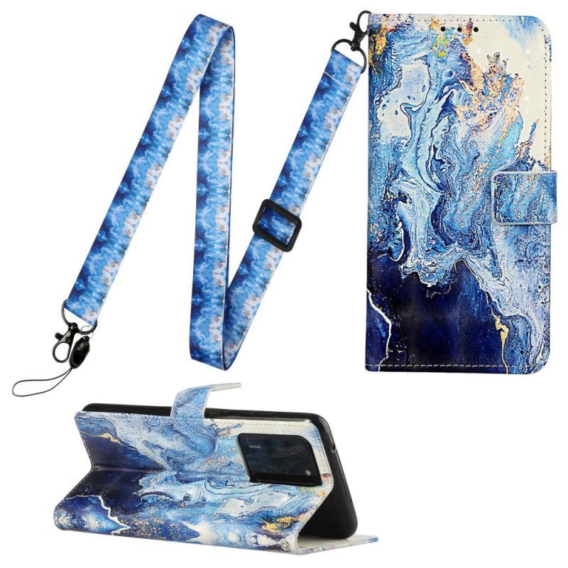 Flip Case voor Samsung Galaxy S20 Ultra Met Ketting Marmeren Verstelbare Riem