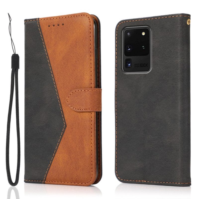 Flip Case voor Samsung Galaxy S20 Ultra Tweekleurig Driehoekig Imitatieleer