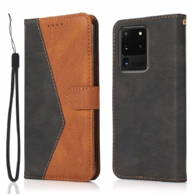 Flip Case voor Samsung Galaxy S20 Ultra Tweekleurig Driehoekig Imitatieleer