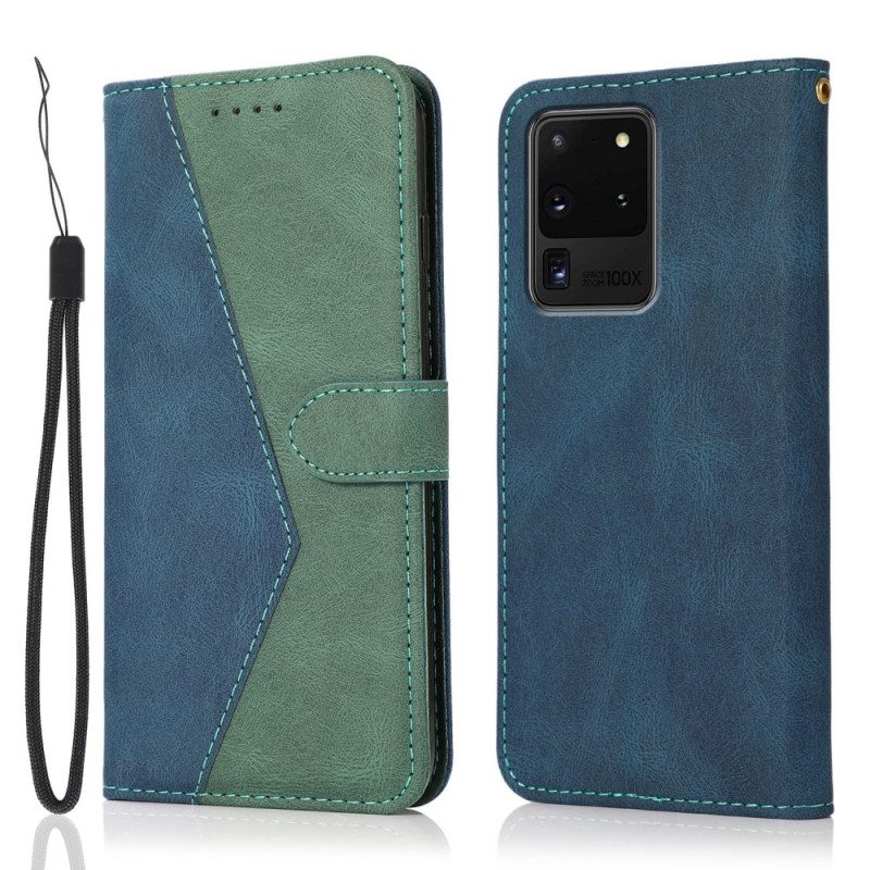 Flip Case voor Samsung Galaxy S20 Ultra Tweekleurig Driehoekig Imitatieleer