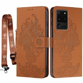 Folio-hoesje voor Samsung Galaxy S20 Ultra Met Ketting Barokke Strappy Tijger