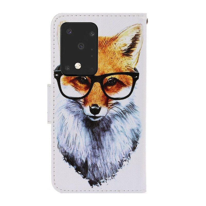 Folio-hoesje voor Samsung Galaxy S20 Ultra Met Ketting Brainy Fox Met Riem