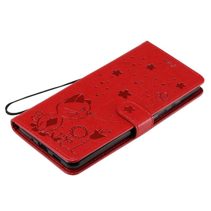 Folio-hoesje voor Samsung Galaxy S20 Ultra Met Ketting Kat En Bij Met Lanyard