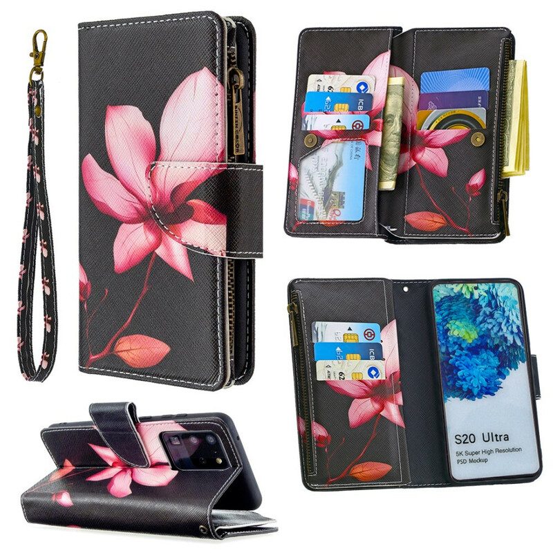 Leren Hoesje voor Samsung Galaxy S20 Ultra Bloemzak Met Ritssluiting